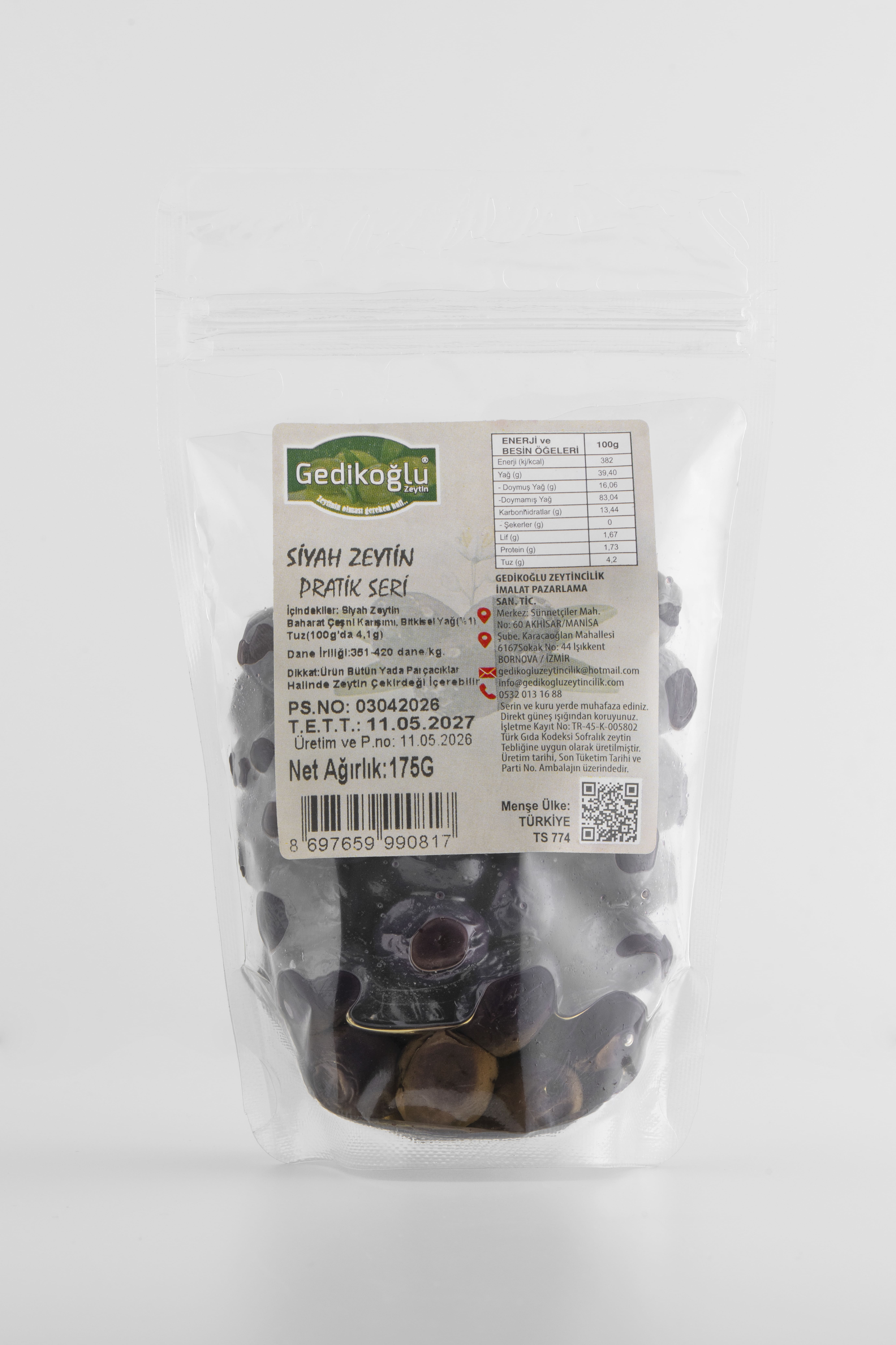 175g Pratik Seri Gemlik tipi siyah zeytin(351-380)