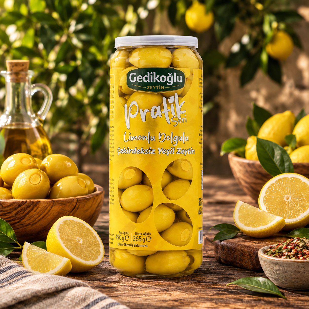 Limonlu Dolgulu Çekirdeksiz Yeşil Zeytin